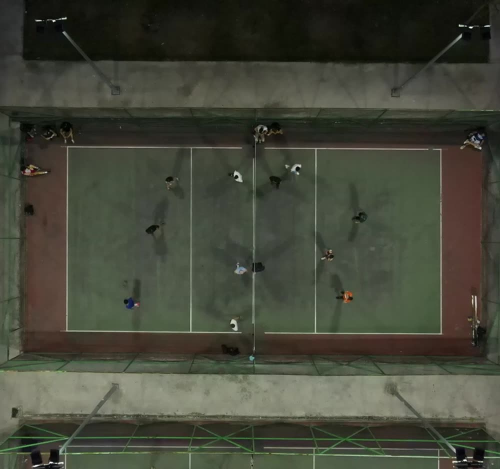 Volleyball match seen from above