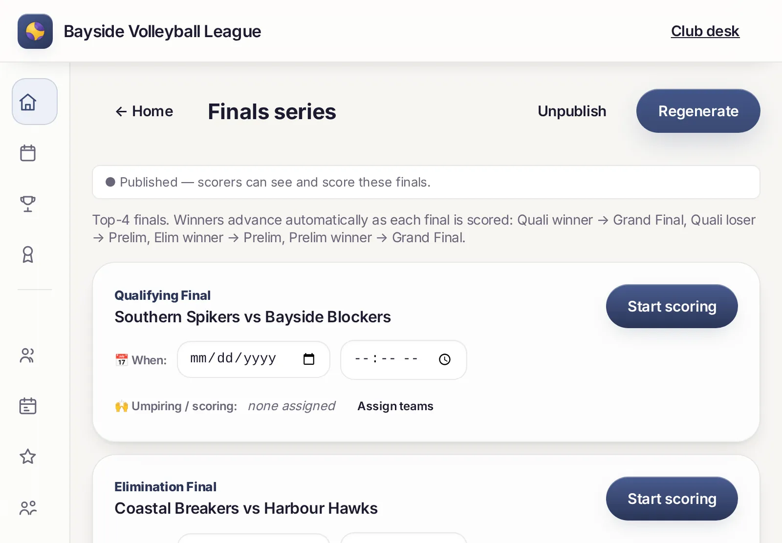 Finals series with qualifying and elimination finals